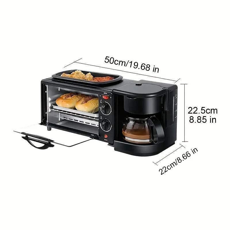 3-in-1 Breakfast Machine with Automatic Shutoff Non-Stick Coating for Easy Cleaning Sear Eggs Toast Bread Make Coffee Timer Function