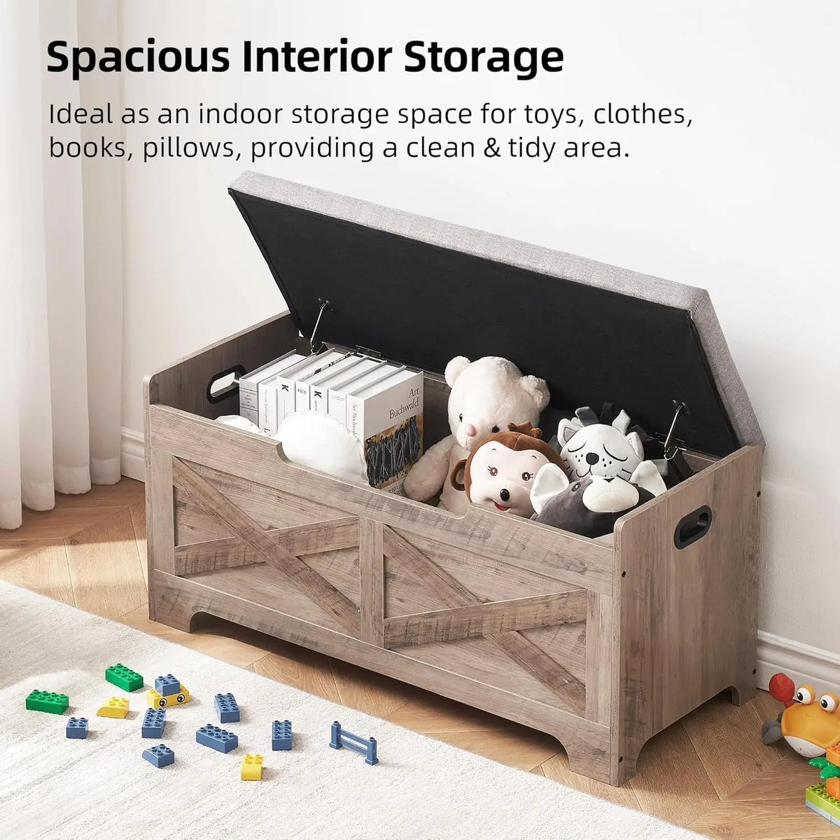 Storage Bench Storage Chest with 2 Safety Hinges Liftable top Shoe Bench Retro Wooden for Entryway Bedroom Living Room