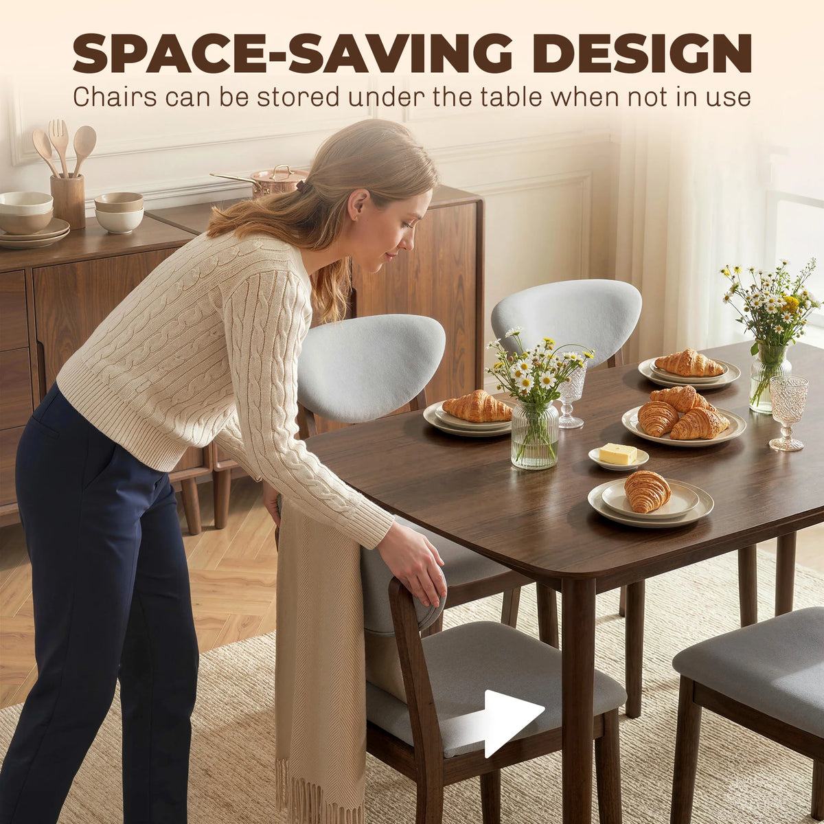 Homcom 5-Piece Dining Table Set for 4, Mid-Century Modern Kitchen Table and Chairs with Padded Seats and Backrests, Solid Wood Frame for Small Spaces, Dining Room, Living Room, Light Gray