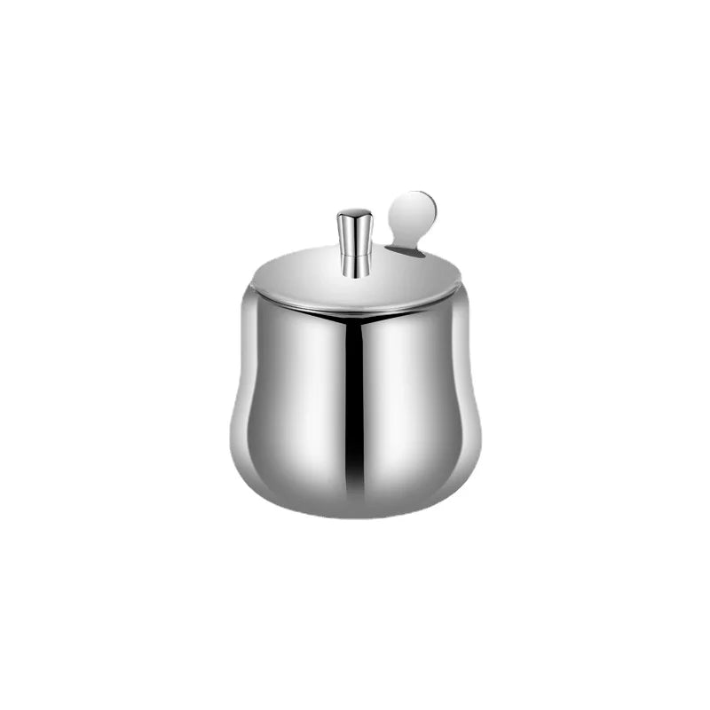 1Set 300ml Stainless Steel Sugar Bowl Coffee Seasoning Jar Condiment Pot Spice Container Canister Cruet with Lid and Spoon