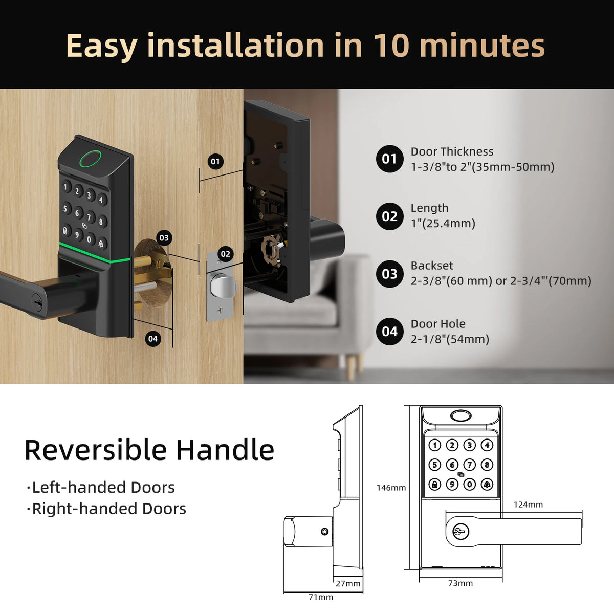 Viladepot Bluetooth Fingerprint Smart Door Lock With Keypad