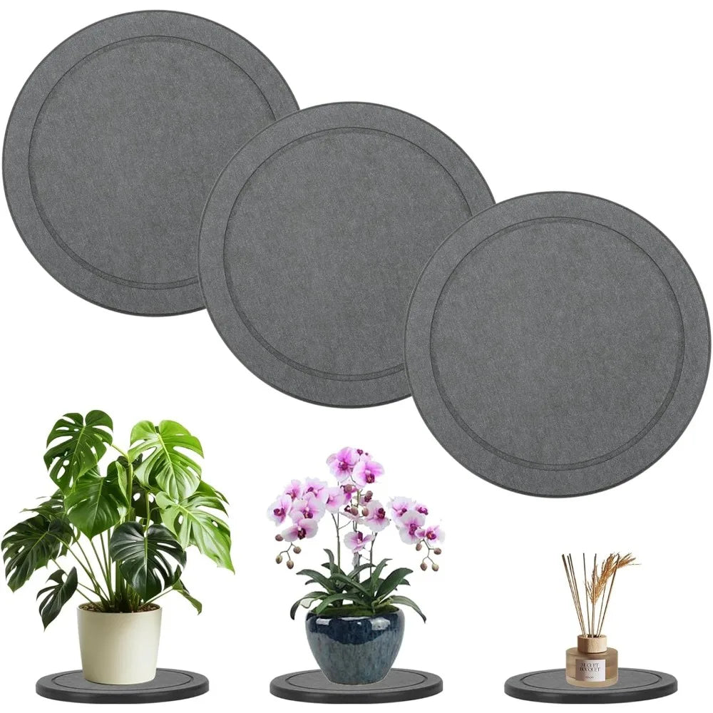3Pcs/Set Diatomaceous Earth Plant Saucer Set, 3 Pack, Gray, 6 or 8 Inch Diameter, Indoor Outdoor Planter Drip Tray with Non-Slip Pads