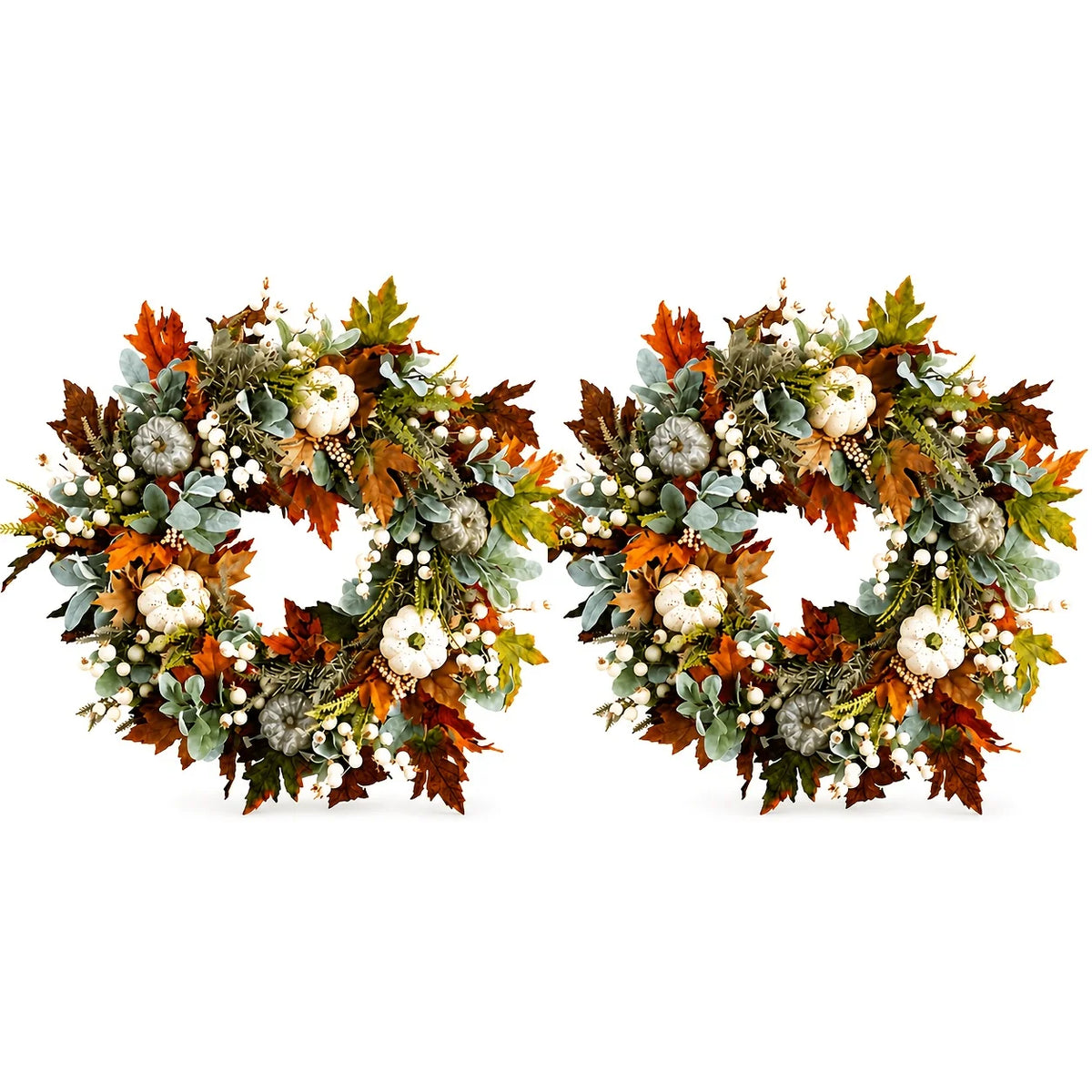 Garlands - All Peony And Pumpkin Wreath Year Round, Leaves And Berries Farmhouse Autumn Wreath, Mixed Leaves - Thanksgiving Wreaths for Indoor Outdoor, Artificial Fall Wreaths for Front Door Rustic