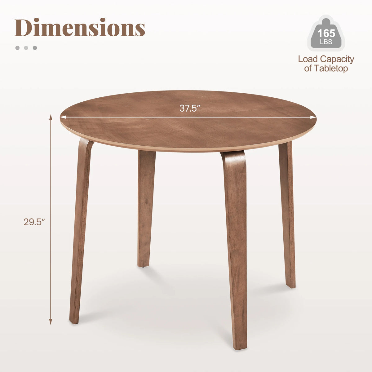37. 5" Round Kitchen Table Circle Dining Room Table with Rubber Wood Legs