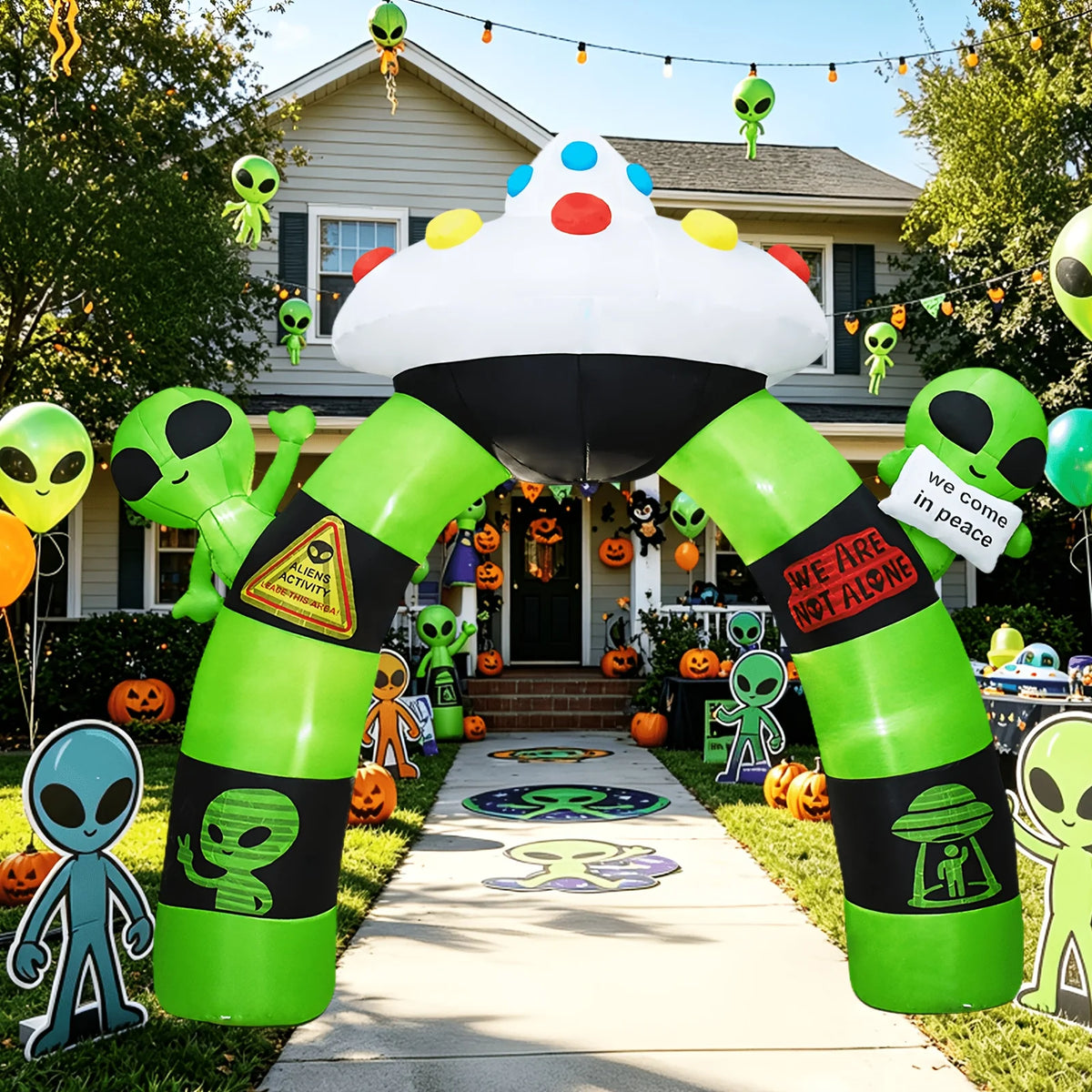 10.5FT Halloween Inflatable Alien Arch Decoration Blow Up Alien Archway with Built-in LED Lights Outdoor Giant Airblown Spaceship Arch for Yard Garden Lawn Porch Party Supplies USA Stock Warehouse
