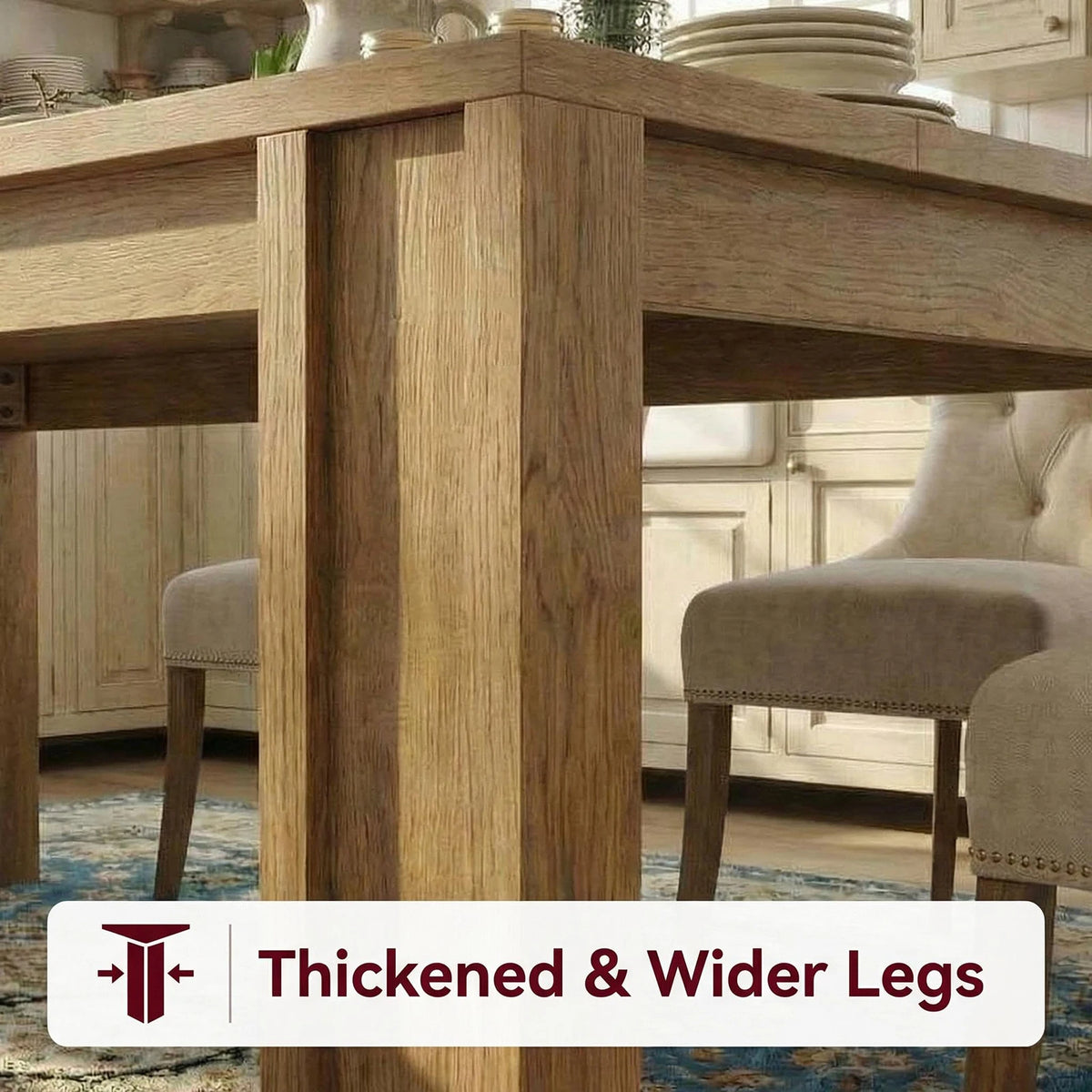 HiMiss Farmhouse Rectangular Wood Dining Table With Sturdy Construction