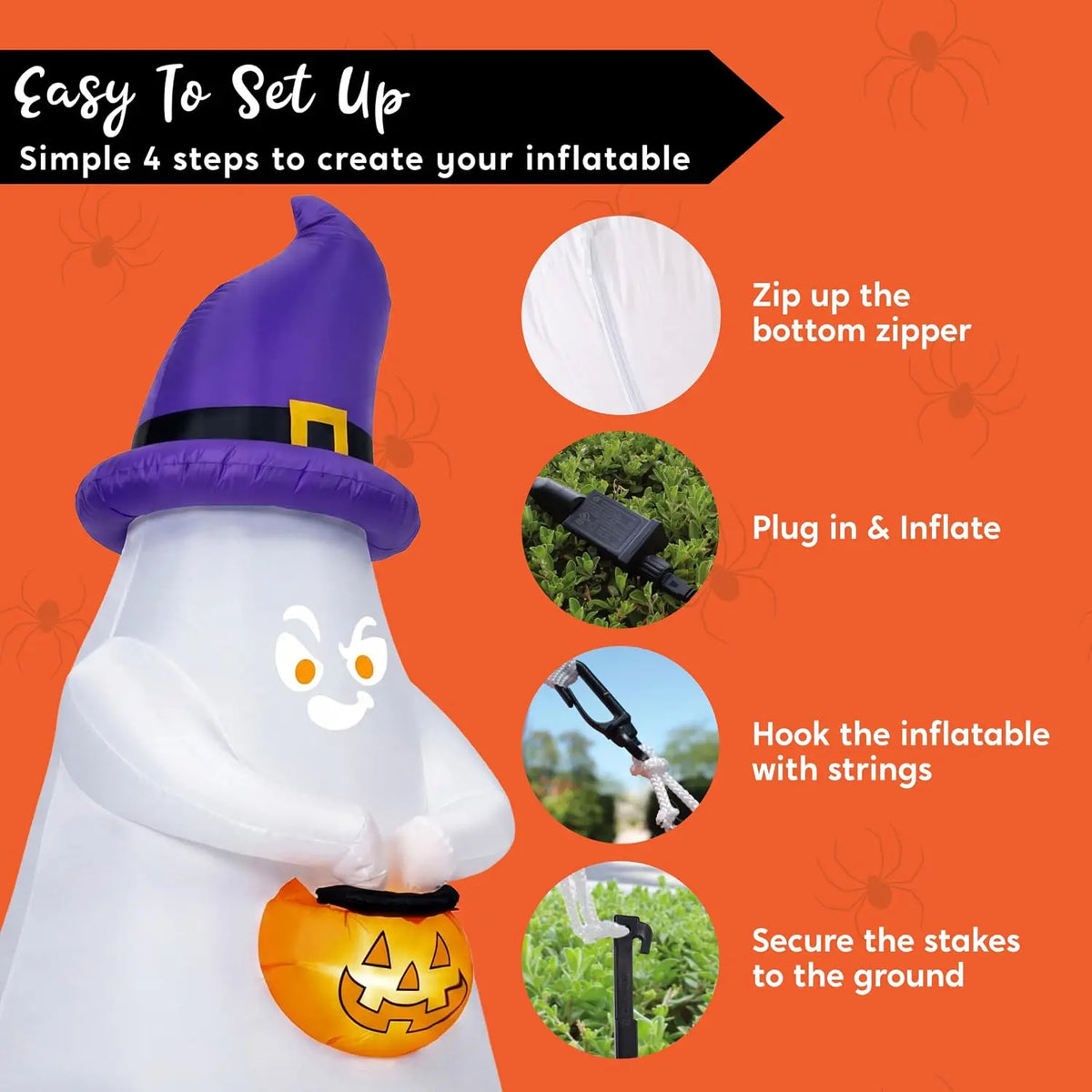 5FT Halloween Inflatable Witch Ghost Decor with Projector Face and Music Halloween Blow Up Yard Decoration with 8 Expressions Projection and Music Box for Party Outdoor Garden Lawn Decor