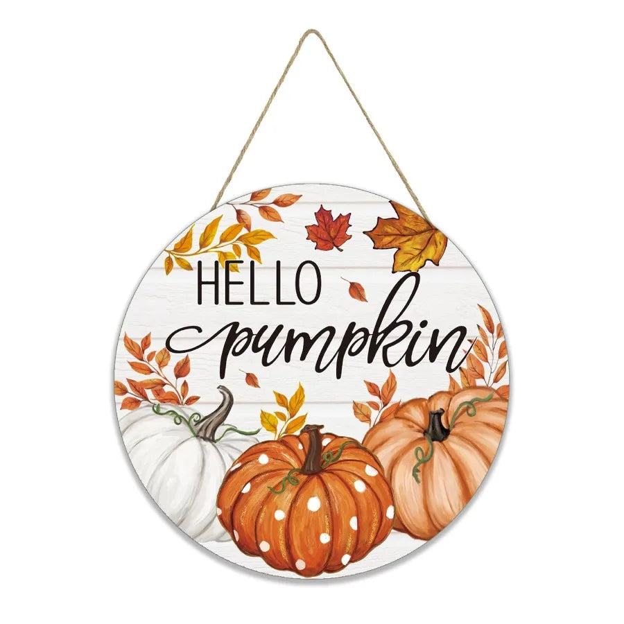 Smile Fall Thanksgiving Halloween Wooden Door Hanger Farmhouse Home Porch Autumn Holiday Party Decorations Rustic Wood Door Sig