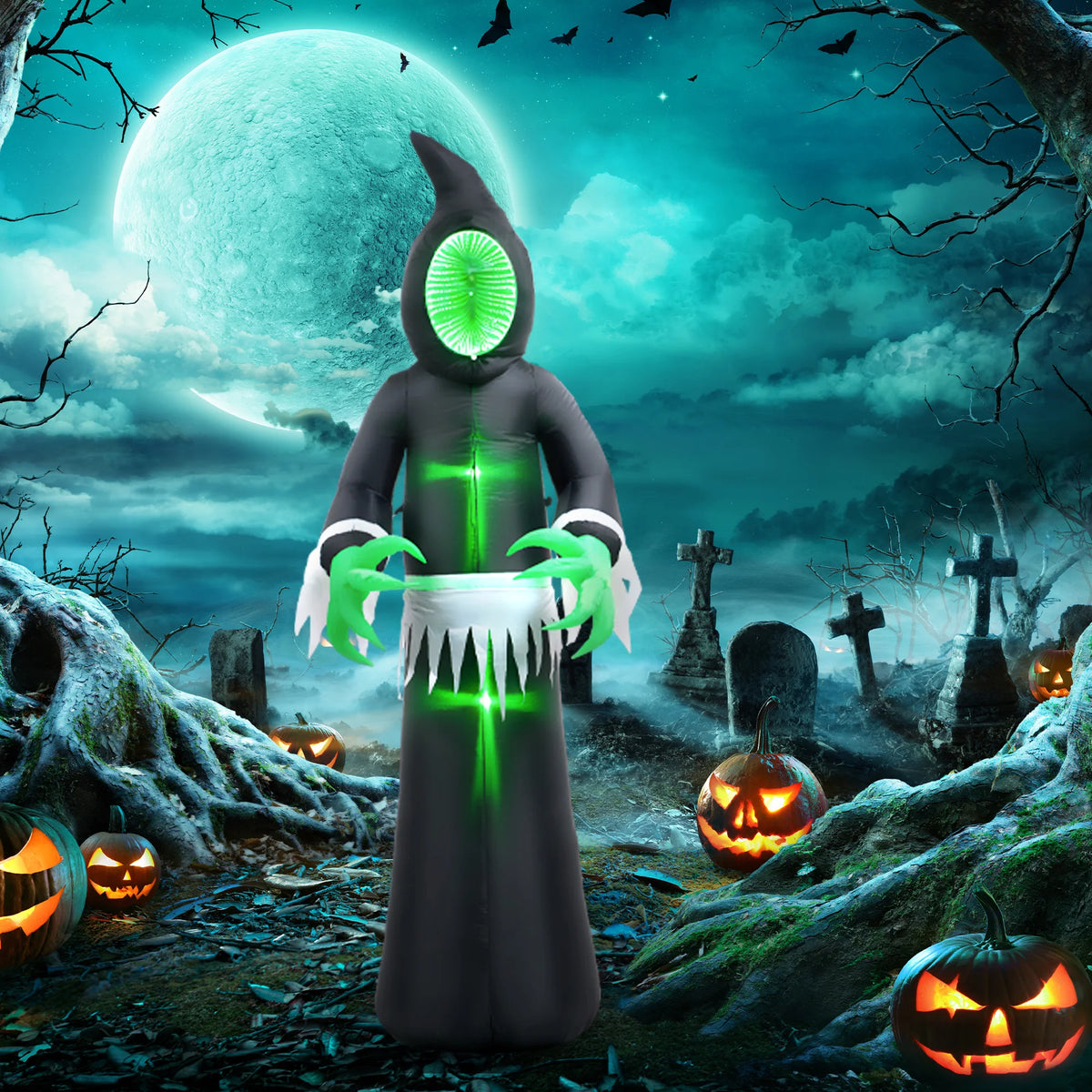 HOMCOM 8ft Inflatable Halloween Decoration Mirror Face Ghost, Blow Up Outdoor LED Yard Display, Waterproof