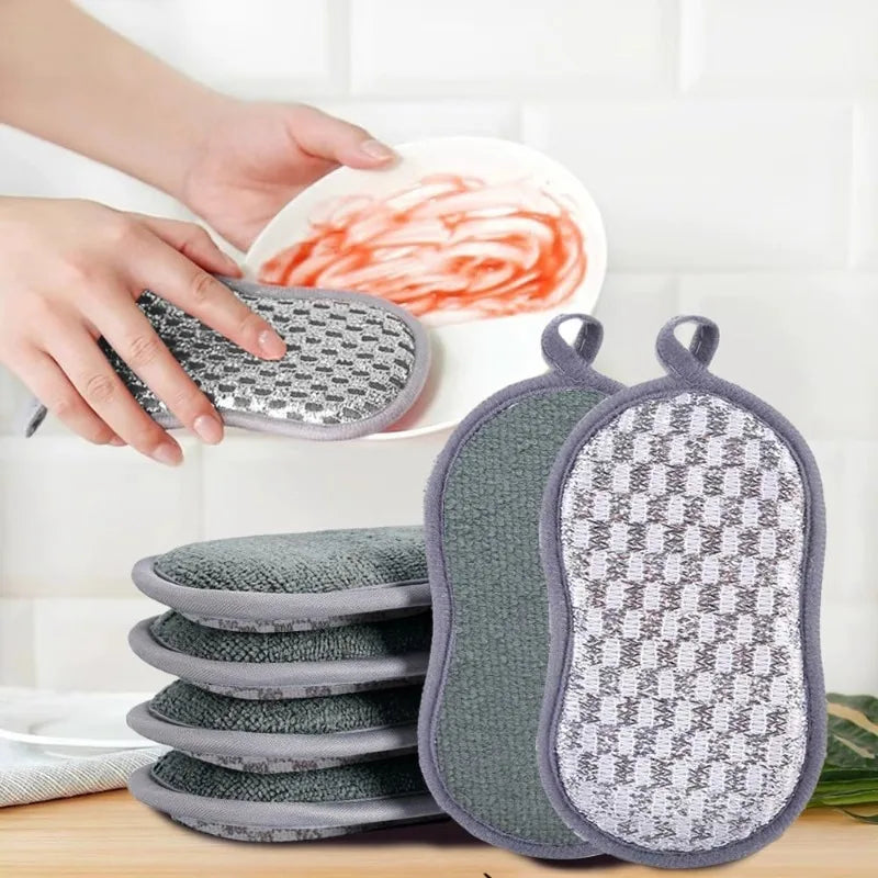 6 Pack Kitchen Scrub Sponges, Reusable Double Sided Washable Sponges Microfibre Scrubbing Sponge for Kitchen Dishes Plates Pans, Grey