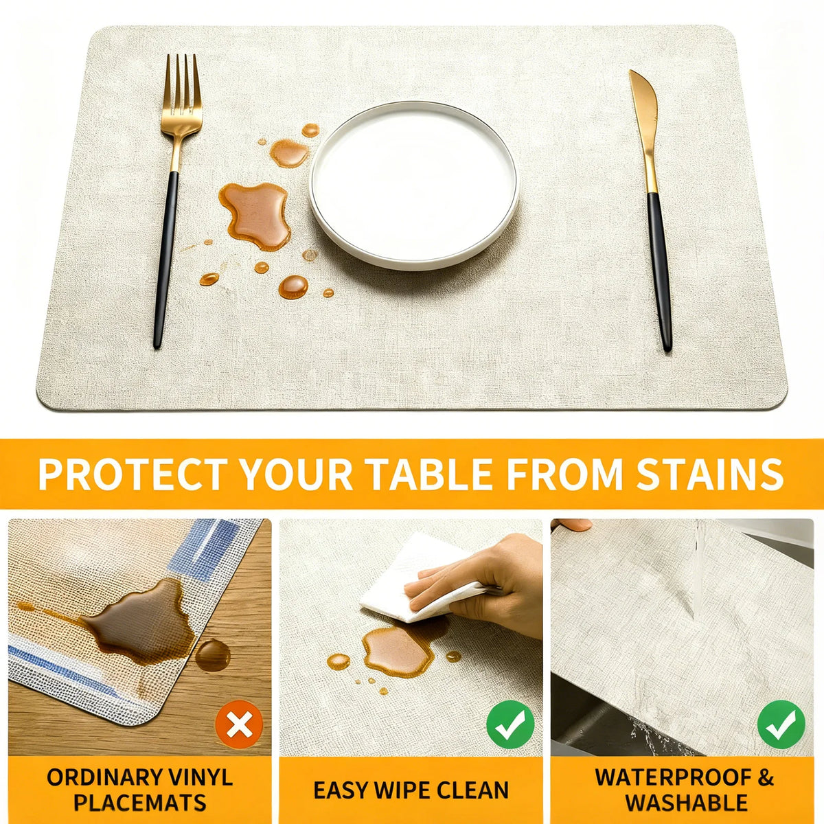12 PCS Linen Textured Placemats, 12×17 Inch Heat Resistant Non-Slip Table Mats for Dining Table Wedding Party