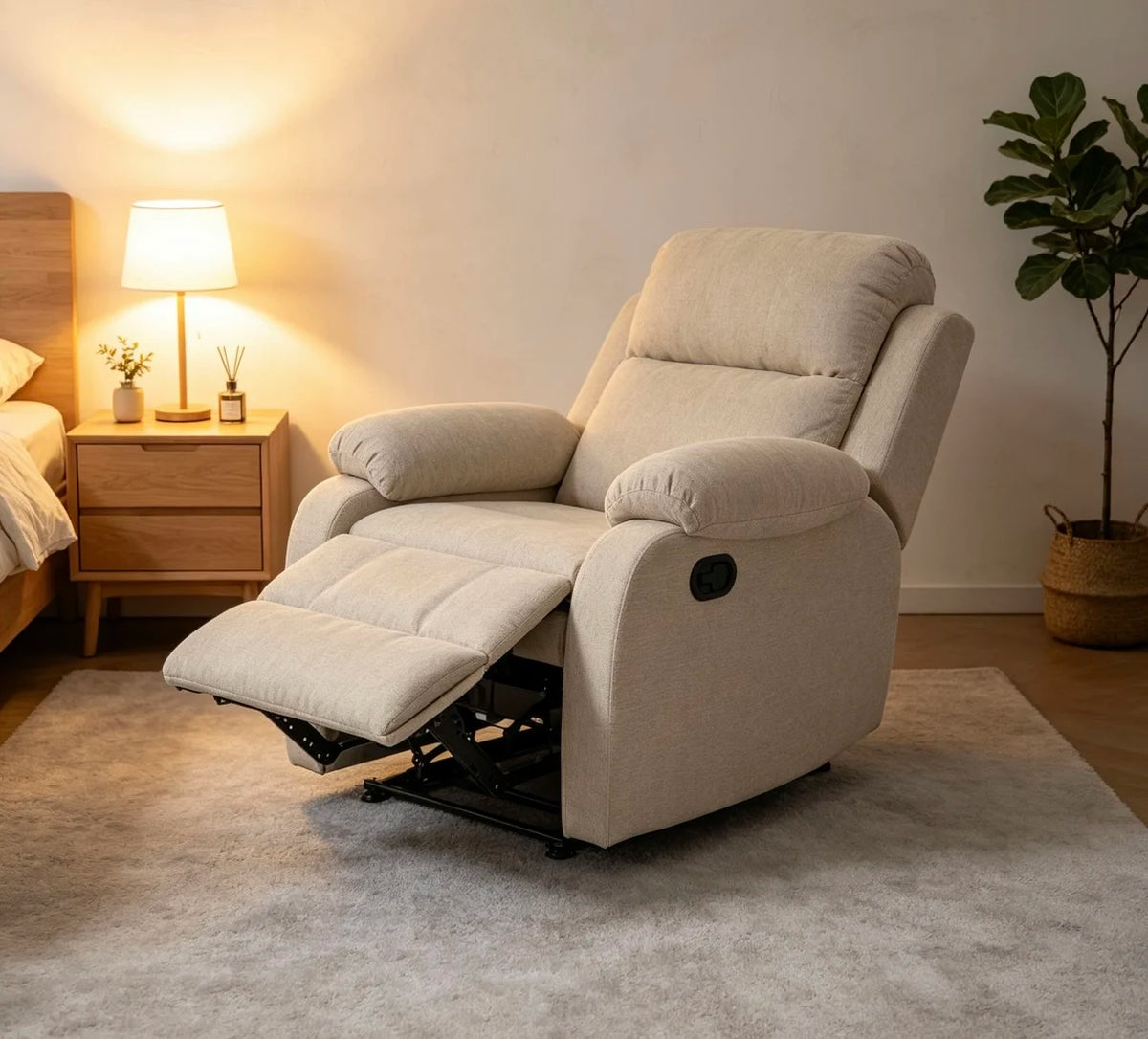 Manual Recliner Chair With Solid Wood Frame And Soft Chenille Upholstery