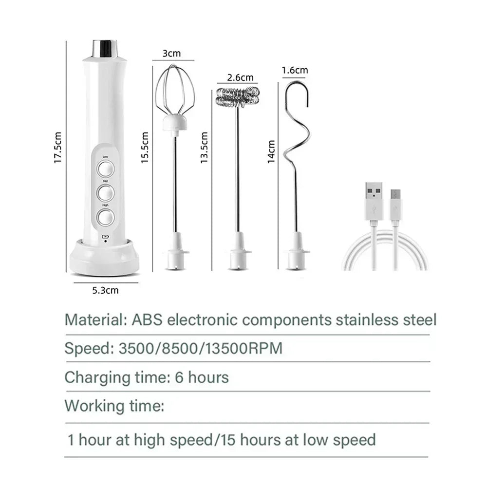 Electric Milk Frother 3 Speed Handheld Coffee Mixer With USB Rechargeable Base 3 In 1 Versatile Foam Maker Premium Stainless Steel Whisk For Cappuccino Latte Hot Chocolate Compact Wireless Egg Beater Portable Mini Kitchen Gad