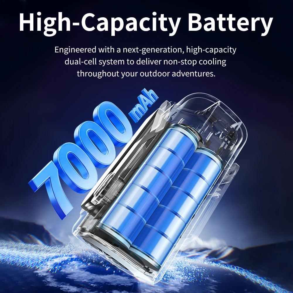 Portable Semiconductor Waist Clip Fan 7000mAh 120 Speeds Rechargeable 4in1 Neck Table Fan With LED Light For Outdoor Working ﻿