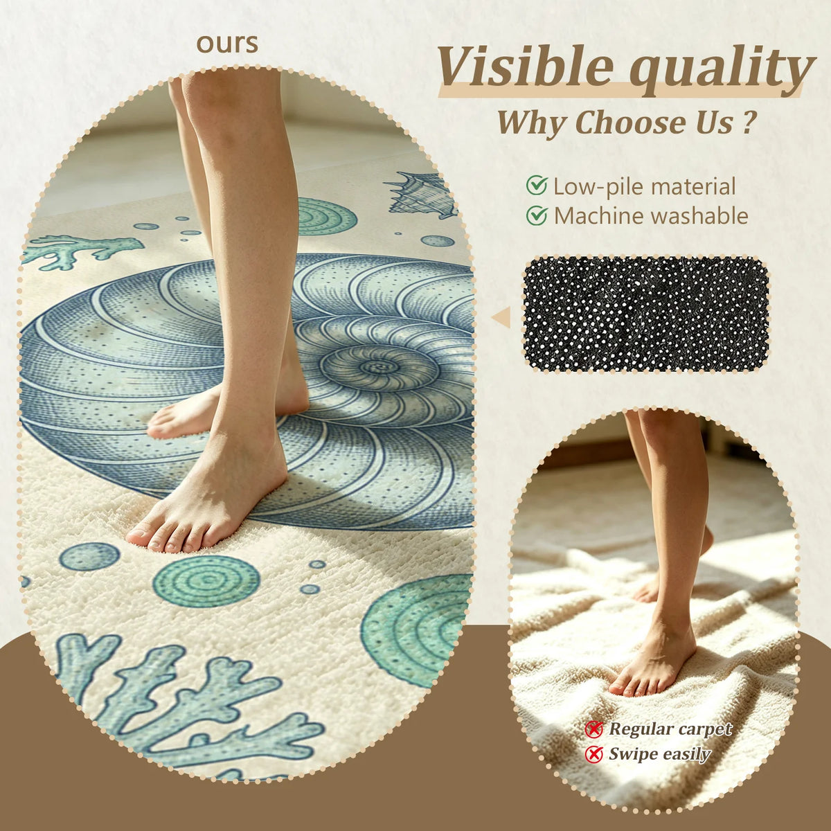 Coastal Seashell Nautilus Coral Pattern Velvet Area Rug, Machine Washable Soft Floor Mat for Living Room Bedroom Dining Room Entryway, Perfect for Halloween Thanksgiving Christmas New Year Home Decor