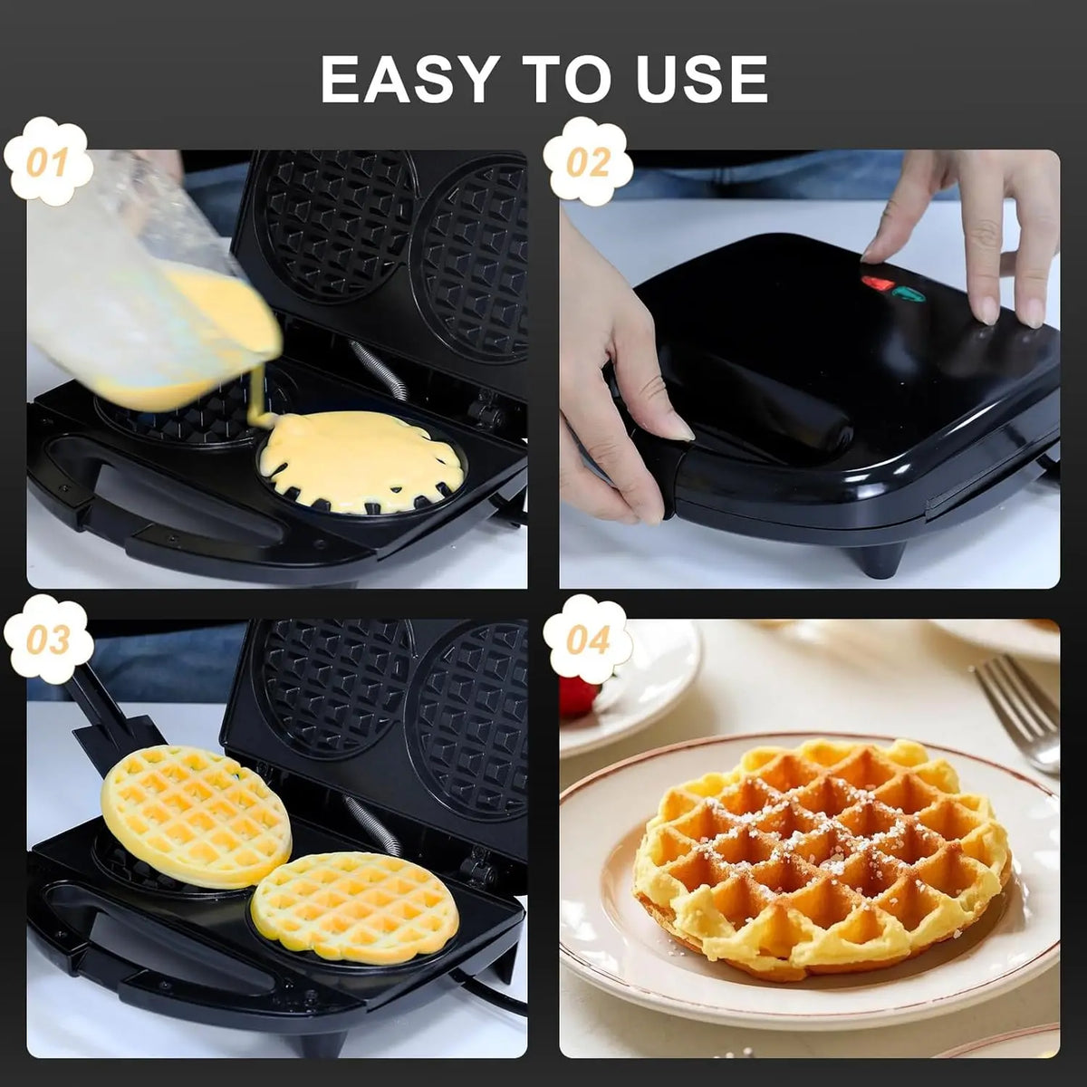 3-in-1 Sandwich Maker with Removable Plates, Panini Press, Waffle Maker, Non-Stick, 750W Compact Breakfast Grill for Sandwiches, Waffles, Steak, Black