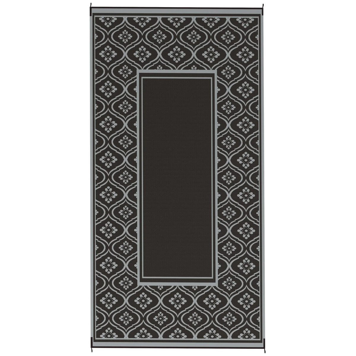 9' x 18' Outdoor Area Rug Black Gray Gourd Border Floor Mat Large Decorative Carpet for Patio Backyard Garden Poolside