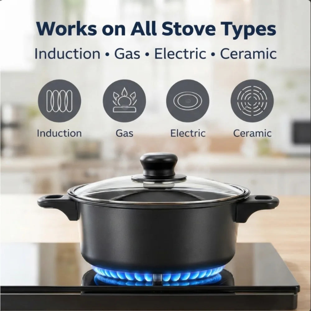 13PCS Nonstick Cookware Set Pots and Pans with Glass Lids Kitchen Cooking Utensils Set Induction Gas Electric Stovetop