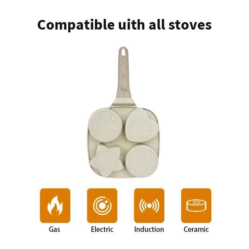 4 Hole Medical Stone Omelette Pan Thickened Non-Stick Flat Bottom Egg Burger Frying Pan for Egg Pancake Steak Ham Dumpling Works on All Stovetops Breakfast Maker Cookware
