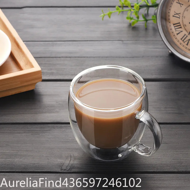 150/250/350/450ml Heat‑Resistant Double‑Wall Transparent Glass Mug For Coffee Tea Milk Whiskey Wine Cold‑Beverage Household Drinkware