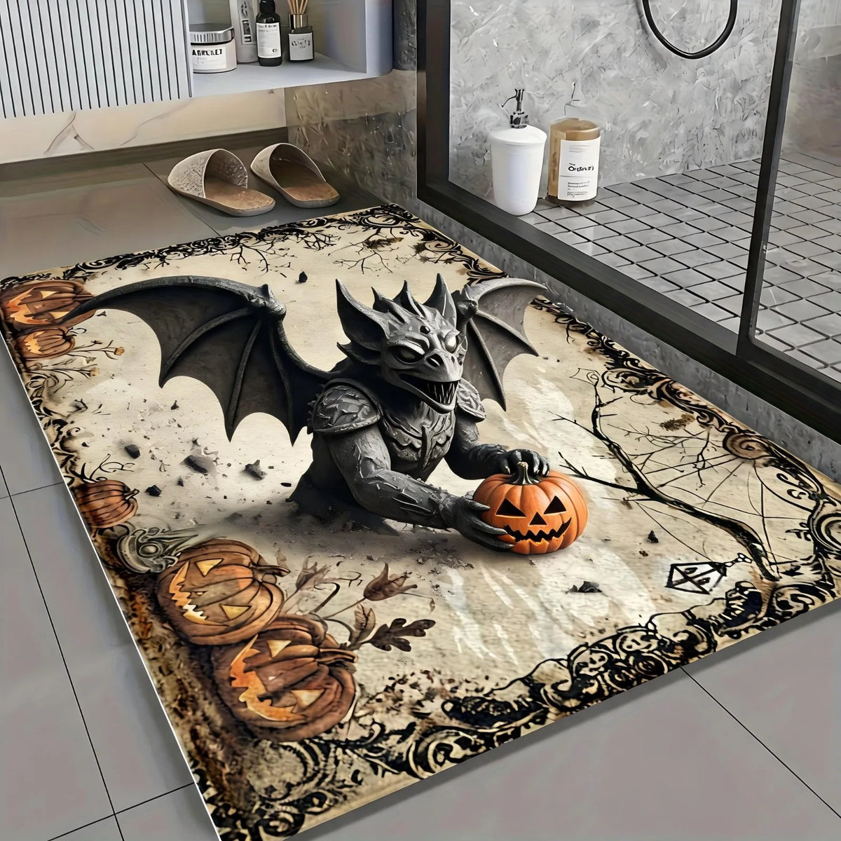 1pc 2D Flat Halloween Bathroom Mat Microfiber Non-slip Mat, Wicked Witch Pattern, Imitation Cashmere Material, Machine Washable, Halloween Decoration, Suitable for Kitchen, Bathroom, Shower, Can Be Given as a Gift, 2D Flat