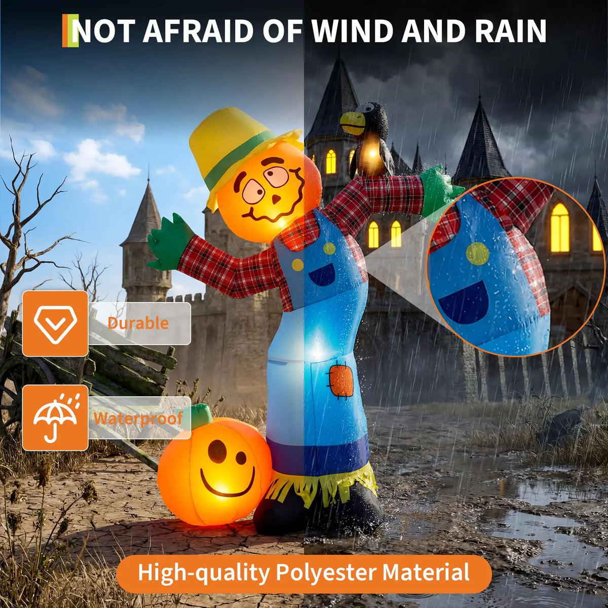 6ft Halloween Pumpkin Scarecrow Inflatable Outdoor Yard Decor With 7 Led Lights, Blower, Stakes & Ropes For Lawn Porch Garden Party