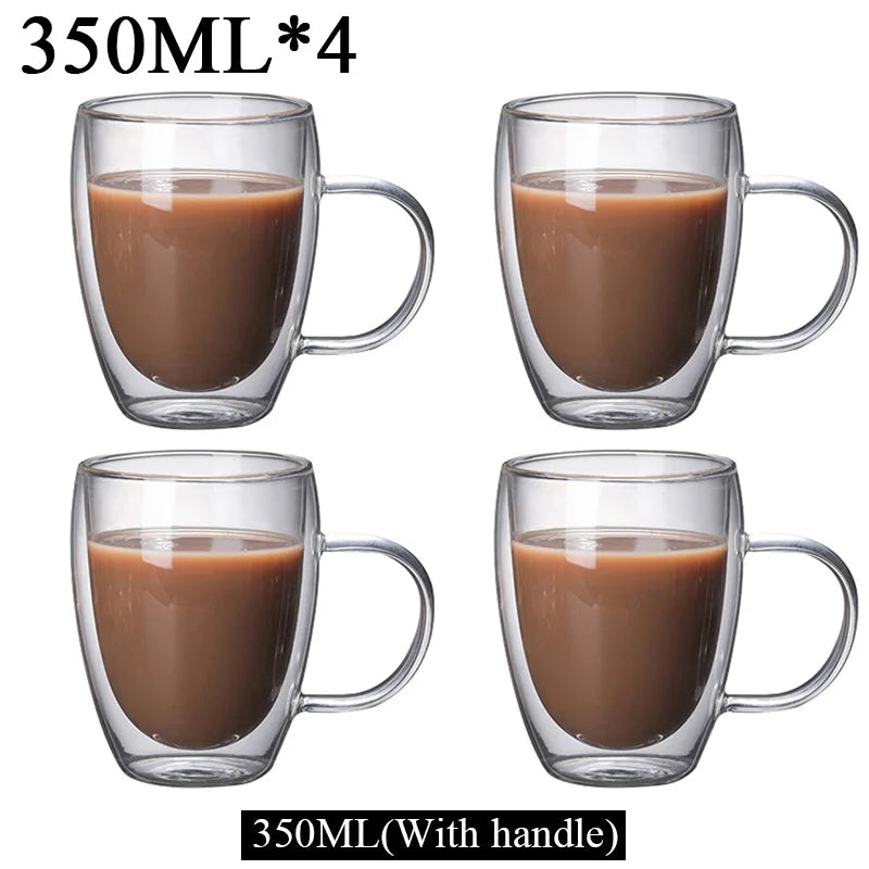 150/250/350/450ml Heat‑Resistant Double‑Wall Transparent Glass Mug For Coffee Tea Milk Whiskey Wine Cold‑Beverage Household Drinkware