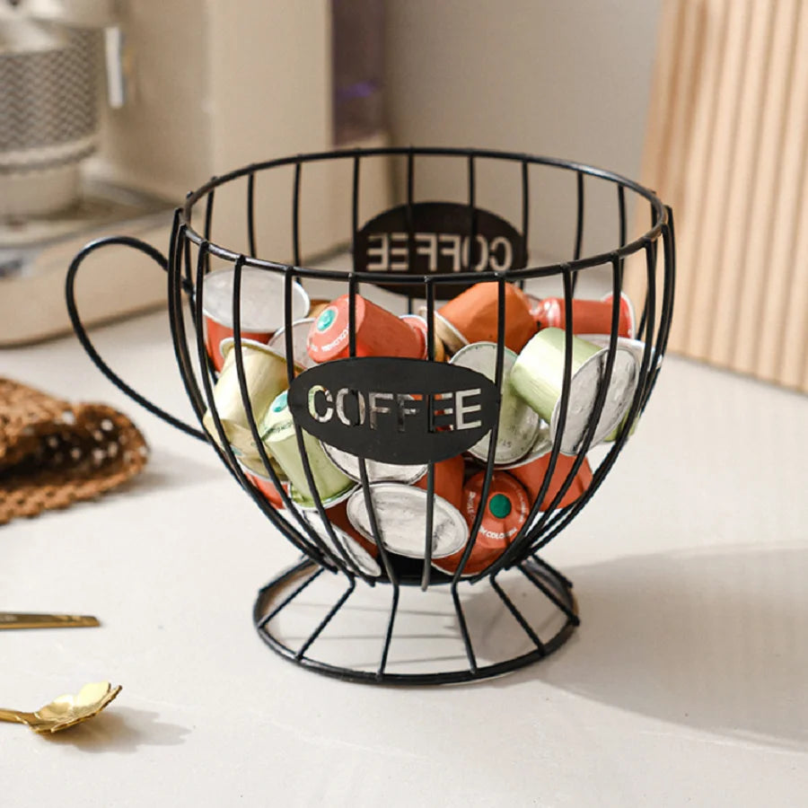 Black Metal Coffee Capsule Storage Basket Cup Shape Coffee Pod Holder Organizer Coffee Bar Desktop Storage Rack for Nespresso Pods