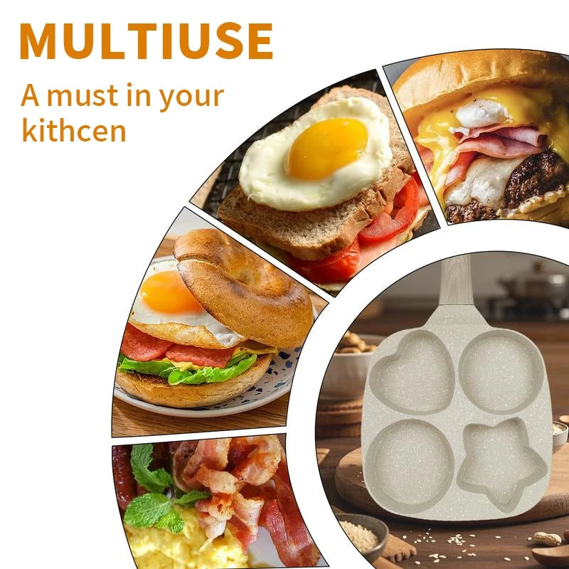 4 Hole Medical Stone Omelette Pan Thickened Non-Stick Flat Bottom Egg Burger Frying Pan for Egg Pancake Steak Ham Dumpling Works on All Stovetops Breakfast Maker Cookware