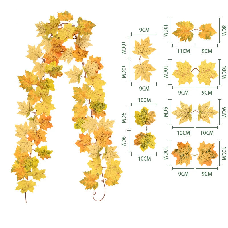 1/2Pcs Fall Artificial Maple Leaves Vine Hanging Rattan Wreath for Thanksgiving Halloween Day Decoration Home Room Decor Garland