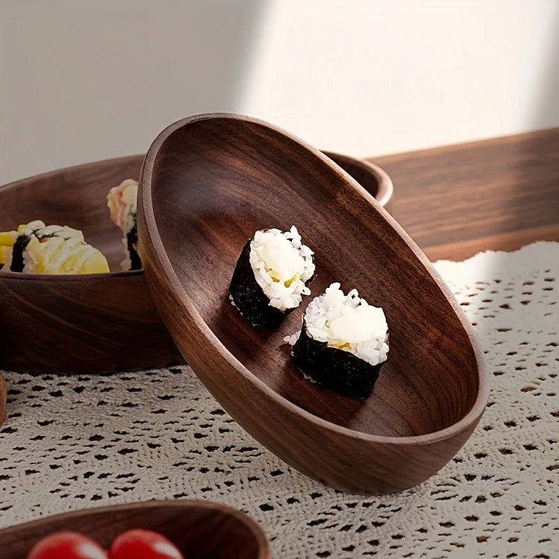 2Pcs Boat-shaped Bowl Kimchi Wooden Bowl Handmade Dessert Plate Household Vintage Wooden Tableware Fruit Salad Bowl
