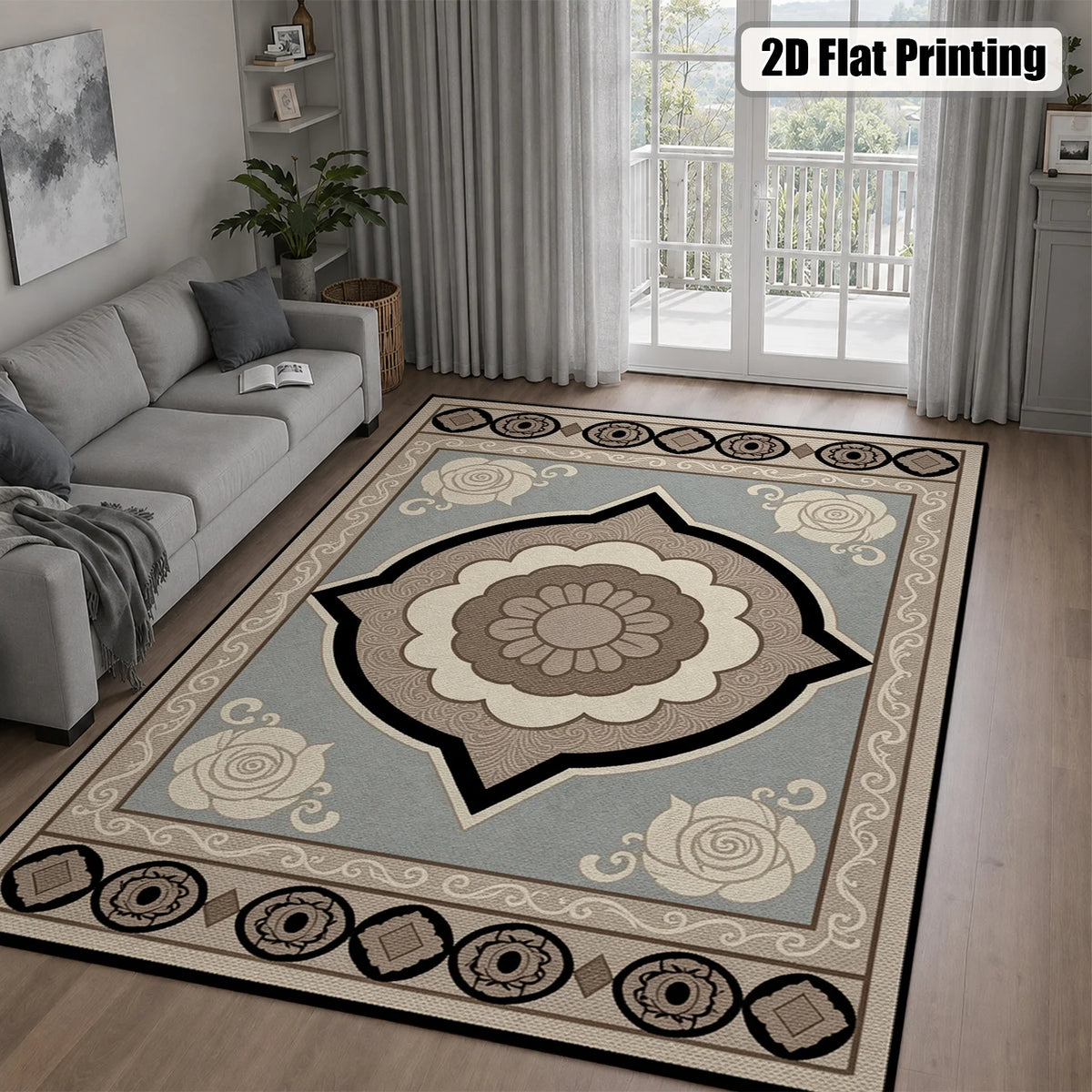 Ornate Floral Geometric Pattern Velvet Area Rug, Machine Washable Floor Carpet, Suitable for Living Room, Bedroom, Dining Room, Ideal for Halloween, Thanksgiving, Black Friday, Cyber Monday, Christmas, New Year Home Decor