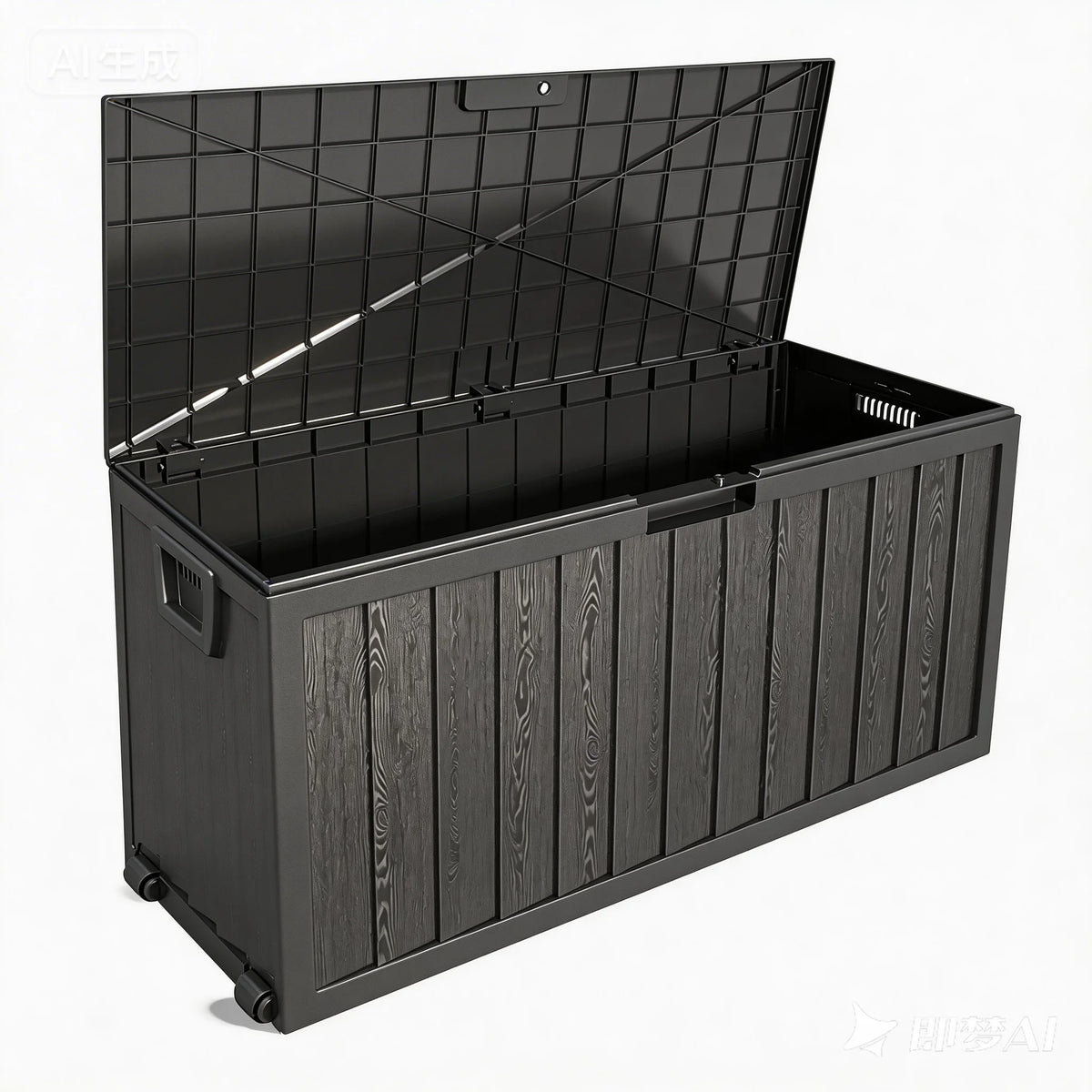 Oversize 44.09×18.90×21.26 Inch Outdoor Plastic Storage Box, Beige Heavy Duty Tool Chest with 6 Split Panels. Comes with 3 latches, 2 connecting ropes & 2 rolling wheels. Waterproof UV-resistant hard plastic, large capacity