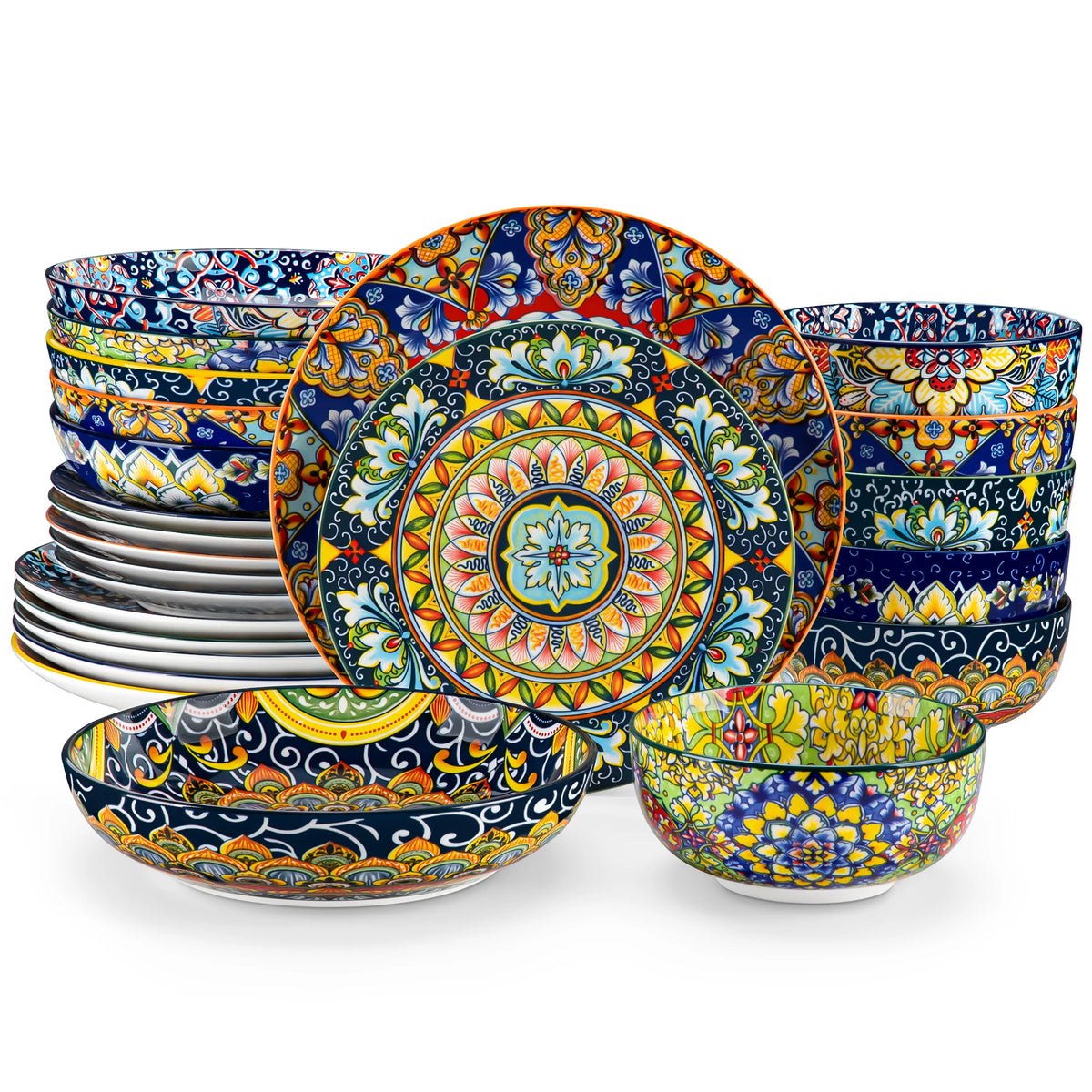 Malacasa 24 Piece Porcelain Dinnerware Set Bohemian Plant Pattern