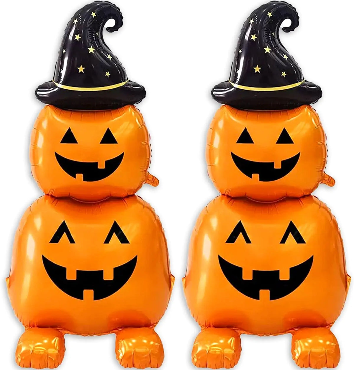 2Pcs Halloween Foil Balloons Standing Witch Stacked Pumpkin Balloons