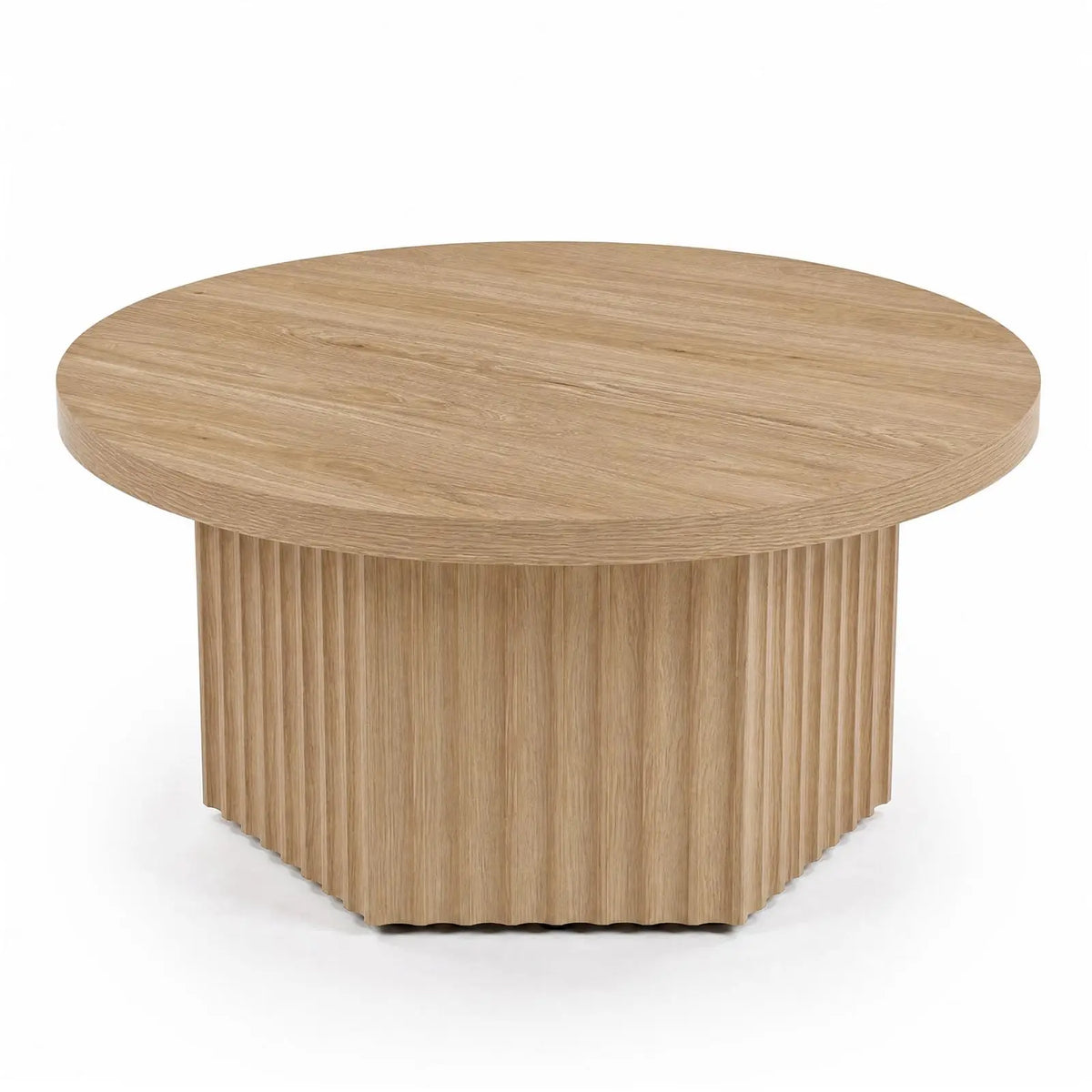 HiMISS Round Fluted Drum Coffee Table Modern Wood Pedestal