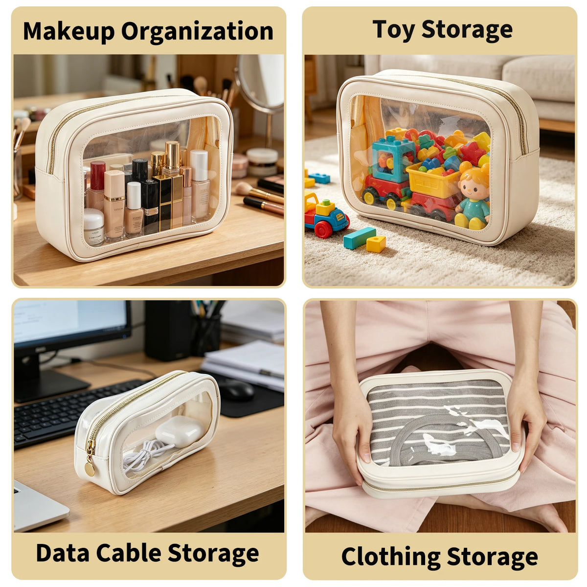 `5-Piece Clear Toiletry Bag Set, PVC Waterproof Cosmetic Makeup Bags with Zipper for Travel Bathroom Organizing`