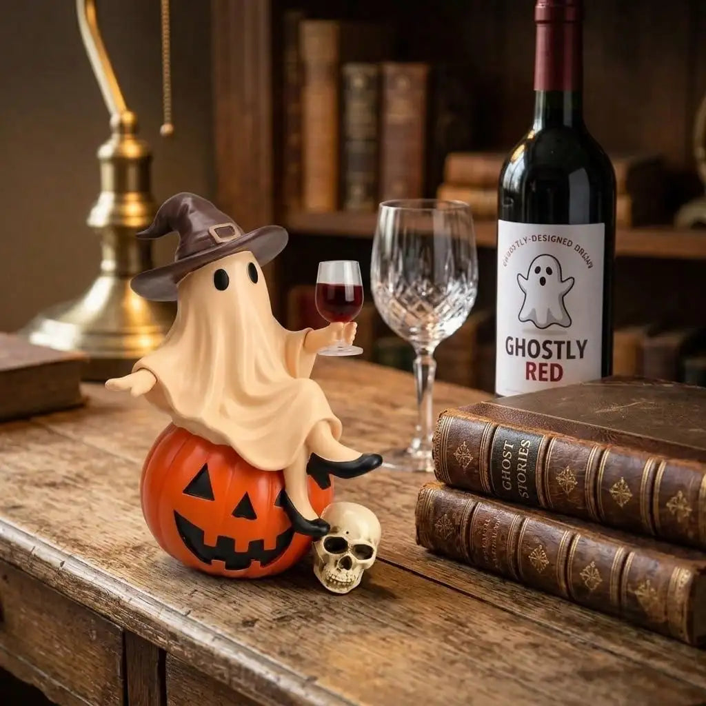 Handheld Wine Glass Funny Ghost Resin Statue, Spooky Yet Humorous Halloween Decor, Dark Academia Style Room Ornament - Humorous Desktop Mood Regulator, Gift For Wine Lovers