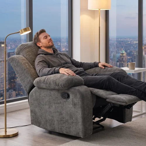Manual Recliner Chair With Solid Wood Frame And Soft Chenille Upholstery