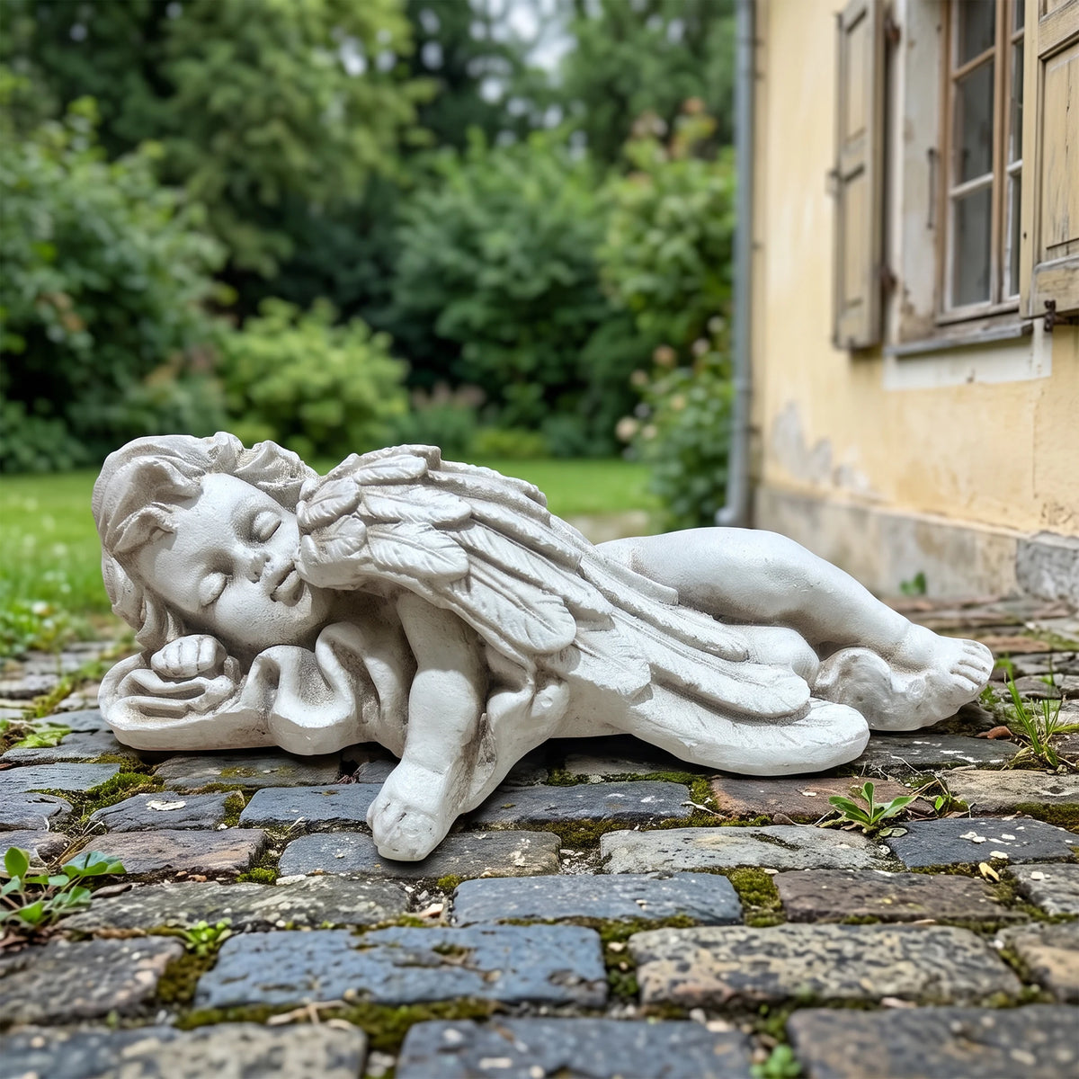 Lying Angel Statue Outdoor Garden Decor, Weatherproof Magnesium Oxide Angel Sculpture, Freeze Resistant Lawn Ornament for Patio & Yard