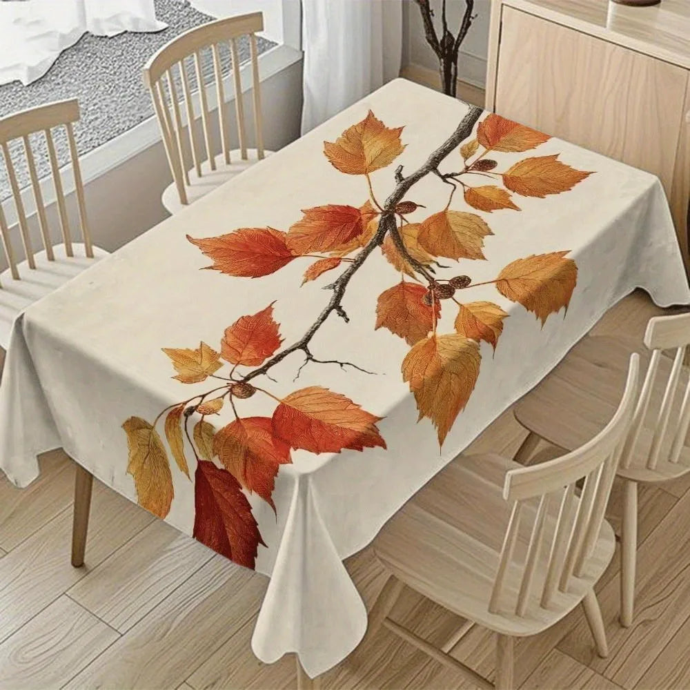 1pc Elegant Autumn Tablecloth Suitable for Indoor/Outdoor Use, Machine Washable Rectangular Table Cover with Fall Leaf Patterns, Fabric Tablecloth Fits for Dining Tables, Seasonal Decor for Home Parties, Thanksgiving & Harves