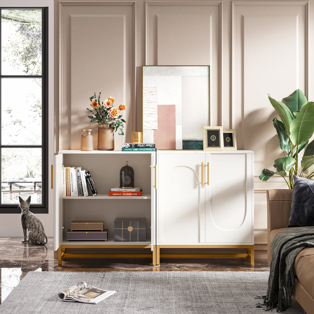 Tribesigns Modern Sideboard Buffet Cabinet With Four Doors Adjustable Shelves