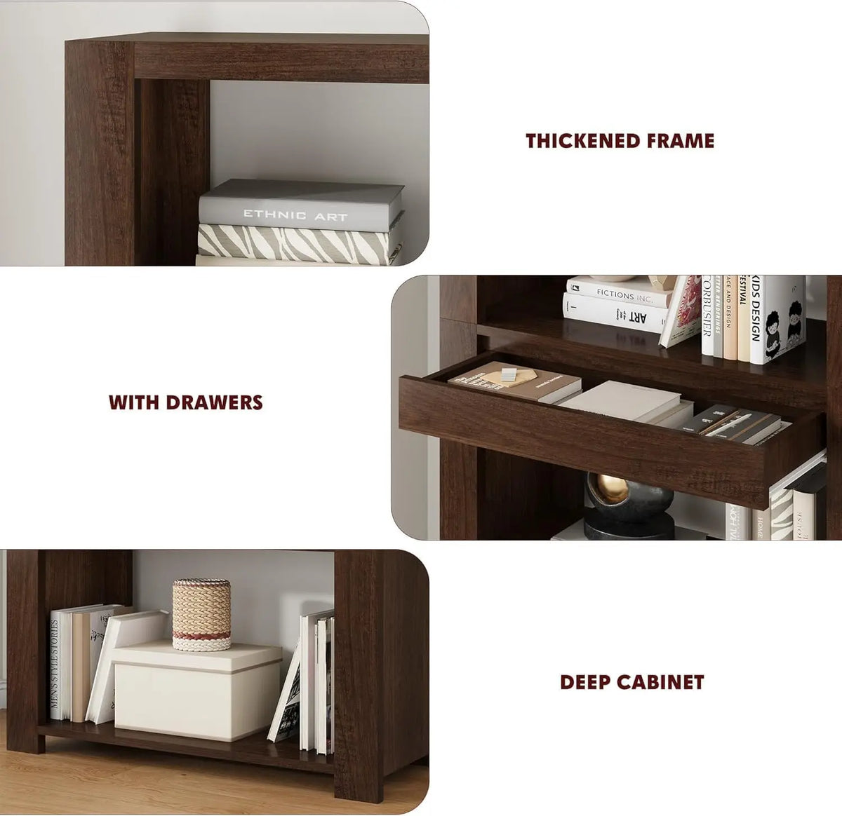 Garvee Multifunctional Wood Bookcase With Drawer Storage Cabinet