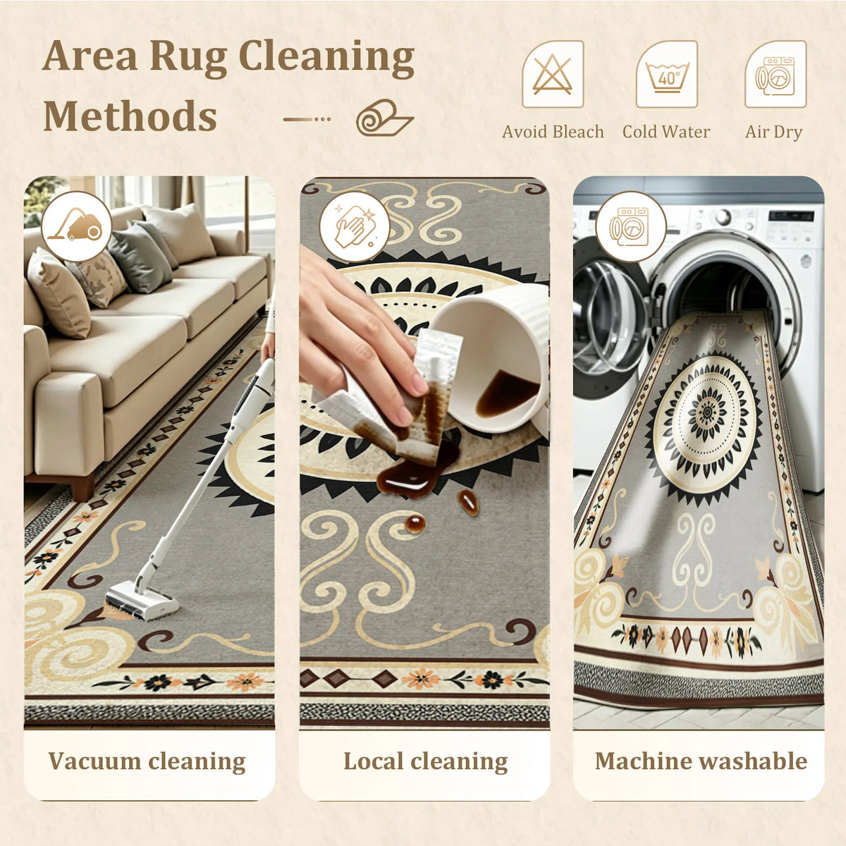 Decorative Mandala Floral Pattern Area Rug, Velvet Machine Washable, Suitable for Living Room Bedroom Dining Room Entryway, Ideal for Halloween Thanksgiving Christmas New Year Black Friday Cyber Monday Home Decoration