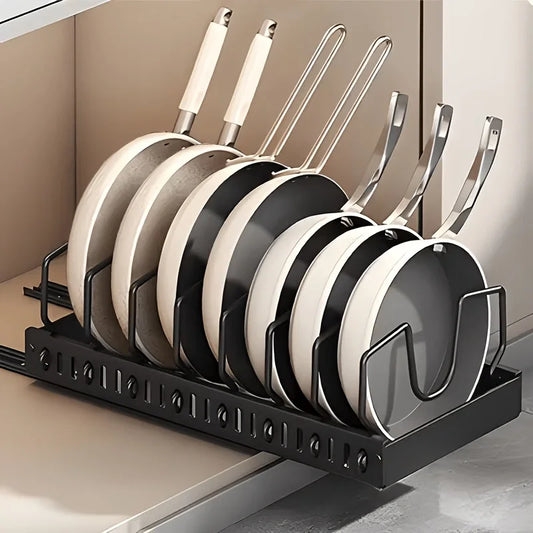 Pull Out Cabinet Storage Organizer Sliding Pot Lid Pan Rack With Adjustable Dividers For Lids Bakeware Plates Kitchen Cabinet Accessories