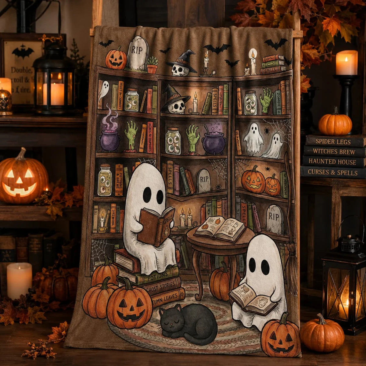Wxiben Halloween Throw Blanket Gifts - Ghost Reading Blanket for Book Lovers Spooky Pumpkin Lightweight Soft Flannel Throw Blanket for Bed Couch Sofa Living Room Travel Halloween Decor 60x50 inches