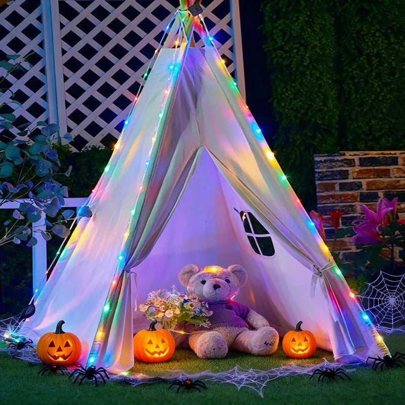 33ft Solar- Outdoor String Lights with 100 LEDs - Solar Rope Lights for Garden, Yard, Tree, Party, Wedding, Christmas, Halloween - Warm White/Cold White/Rainbow Color Changing ( -in Adapter Compatible, -like, No