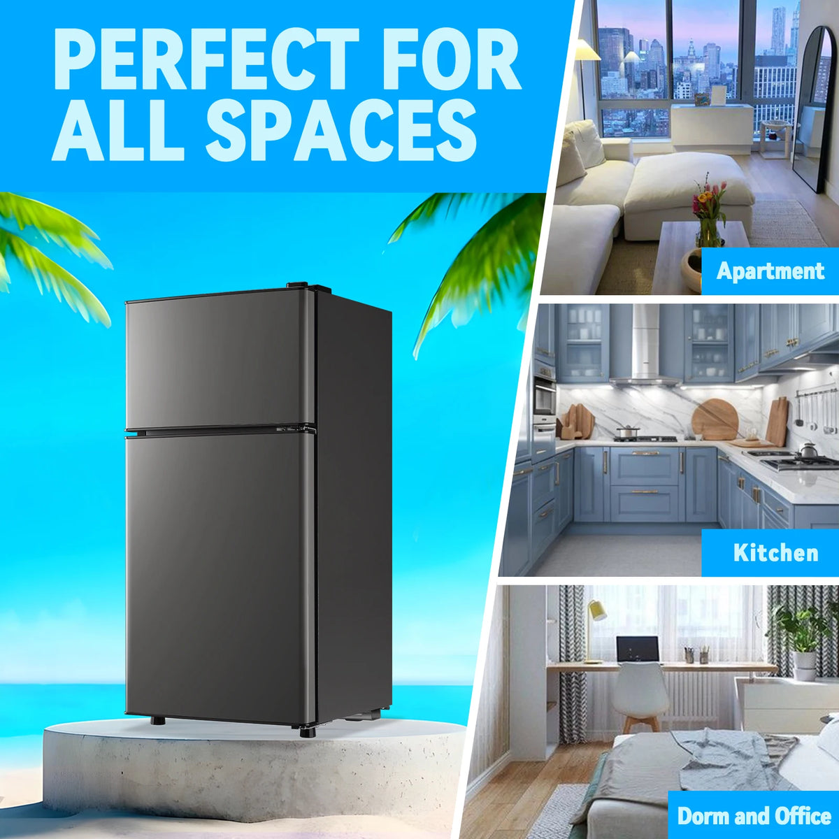 Mini Fridge with Top Freezer 2.0 Cu.ft Two Door Small Grey Refrigerator for Personal Use Includes Egg Tray