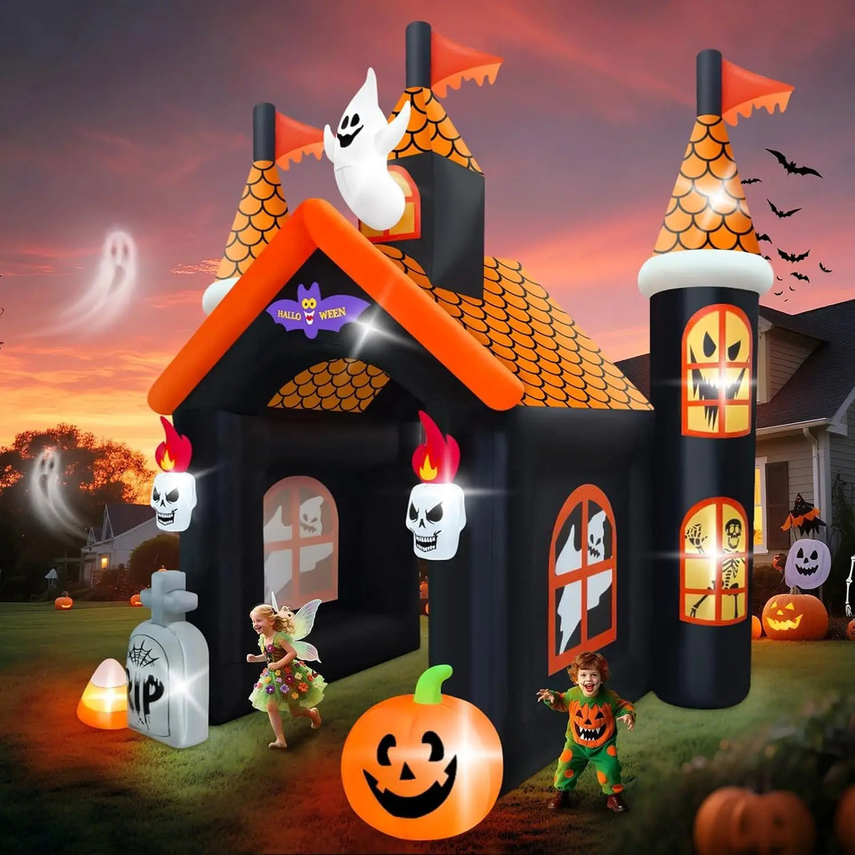 Large 12FT Halloween Inflatable Archway with Haunted House Theme