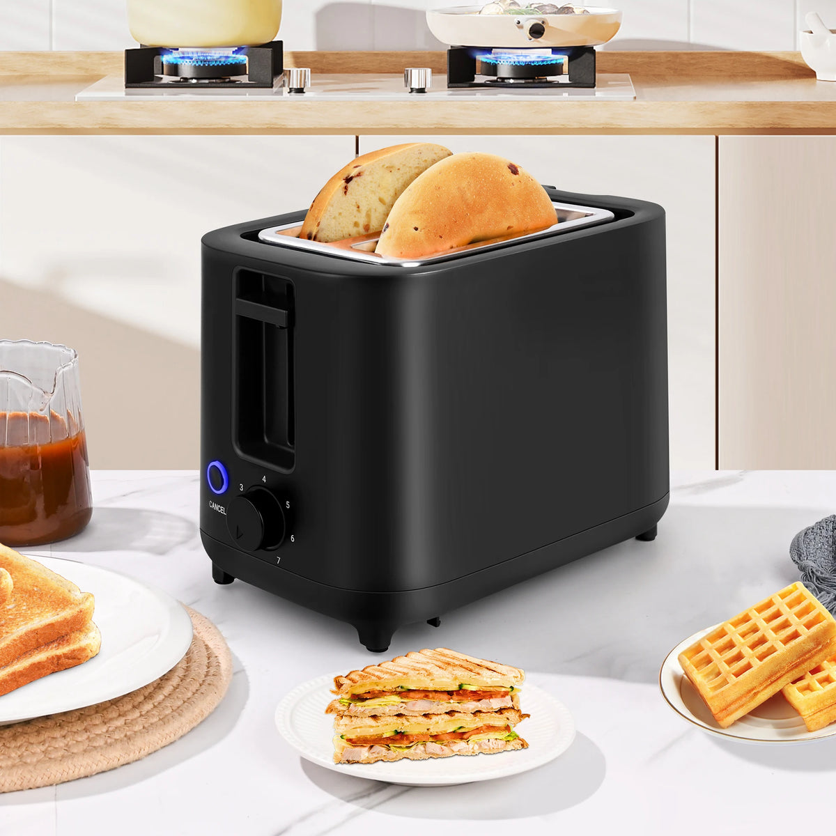 TomaChef  compact electric toaster 700W, with 7 heating Settings and a detachable breadcrumb tray, is perfect for toasting bread, bagels and waffles
